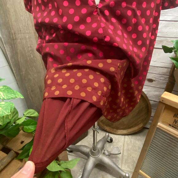 Old Navy 3/4 Sleeve Polka Dot Dress Large Burgandy Maroon Ombre Dots Scoop Neck - Picture 9 of 11